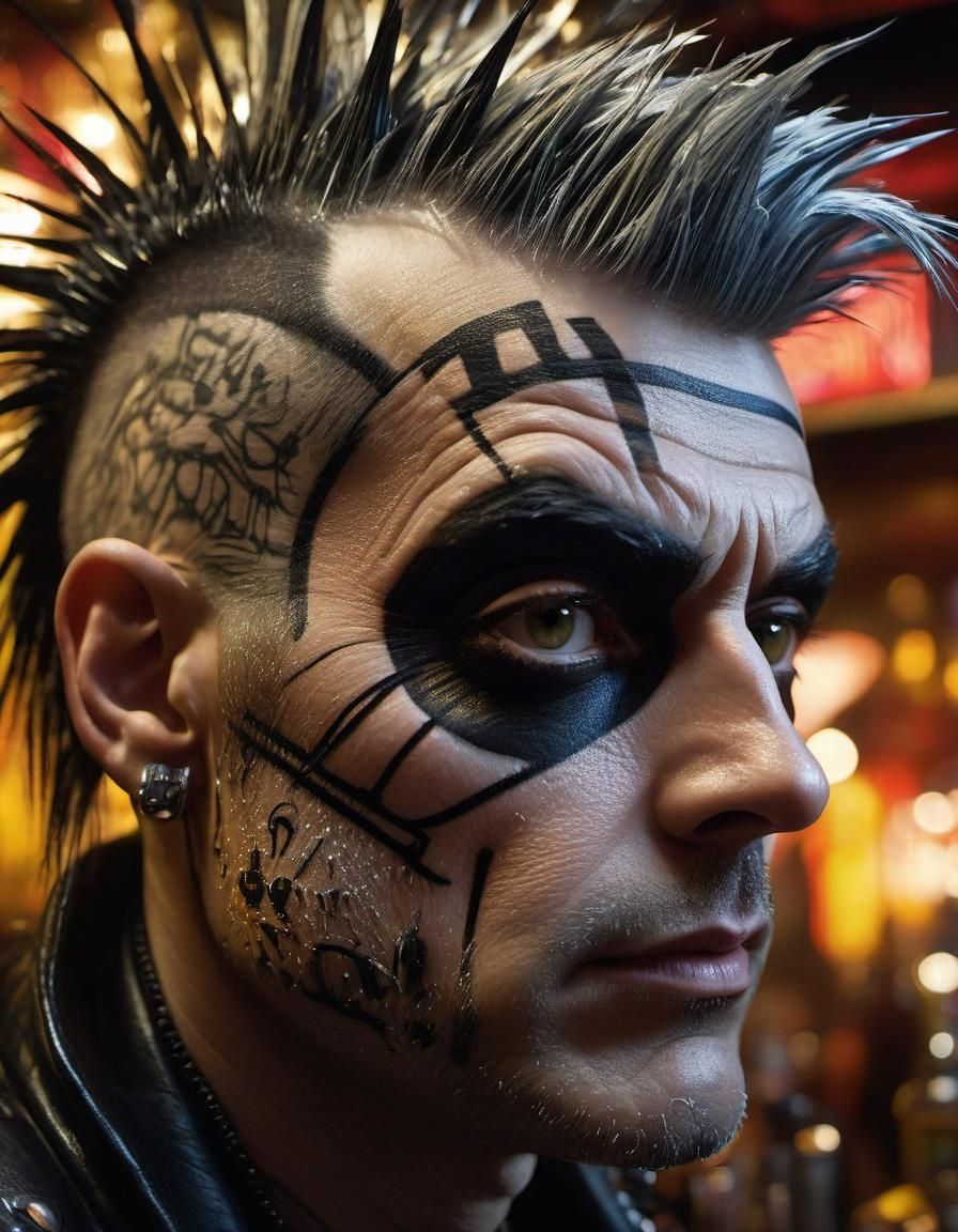 Photorealistic Punk Rocker in Graffiti Bar, Detailed Art