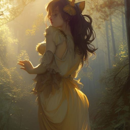 Cat Girl Portrait in Forest, Hyperdetailed Art