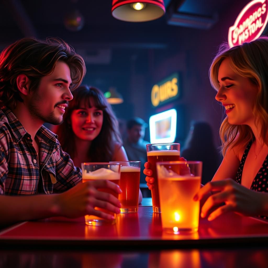 80s Movie Beer Pong Scene with Neon Lighting