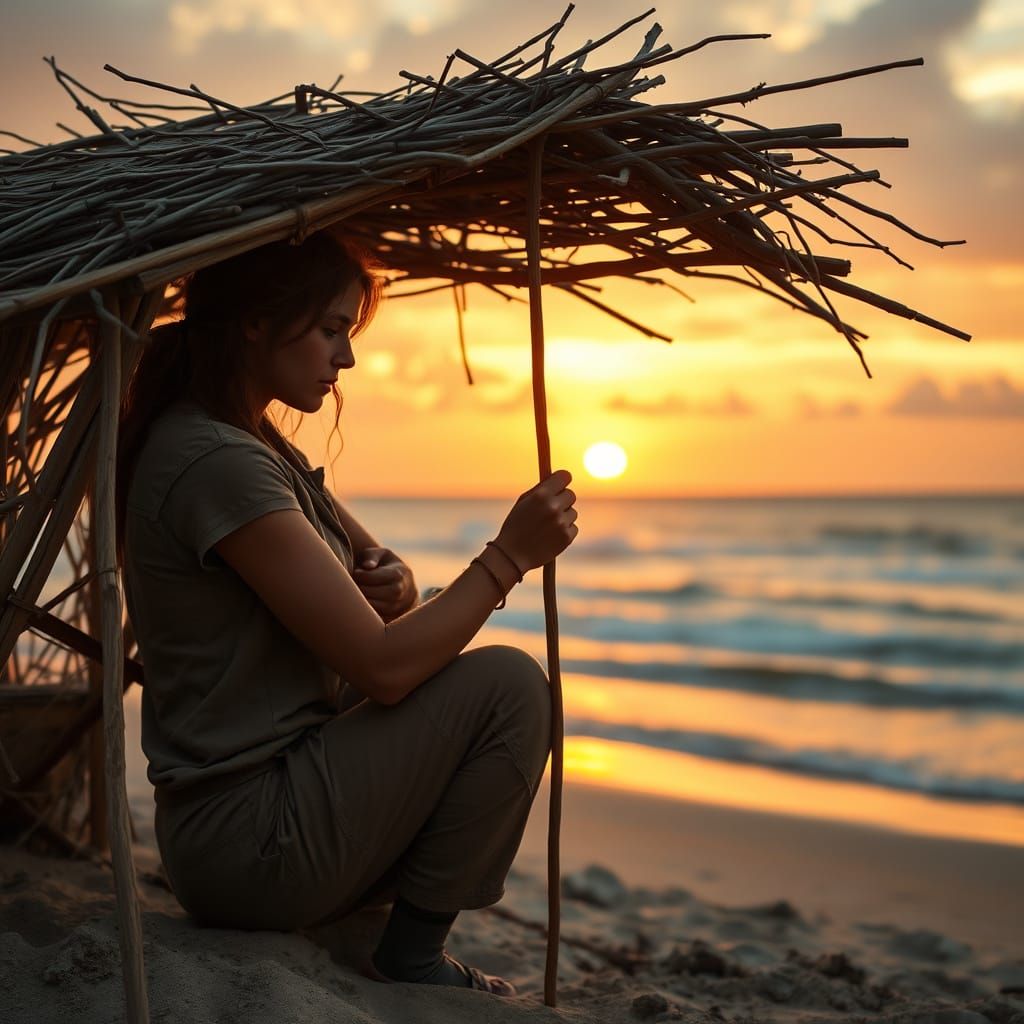 Girl on Deserted Island at Golden Hour