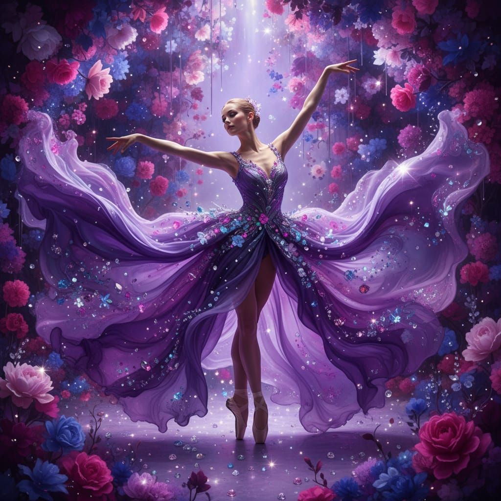 Ballet Dancer in Flowing Lavender Dress with Shimmering Hues