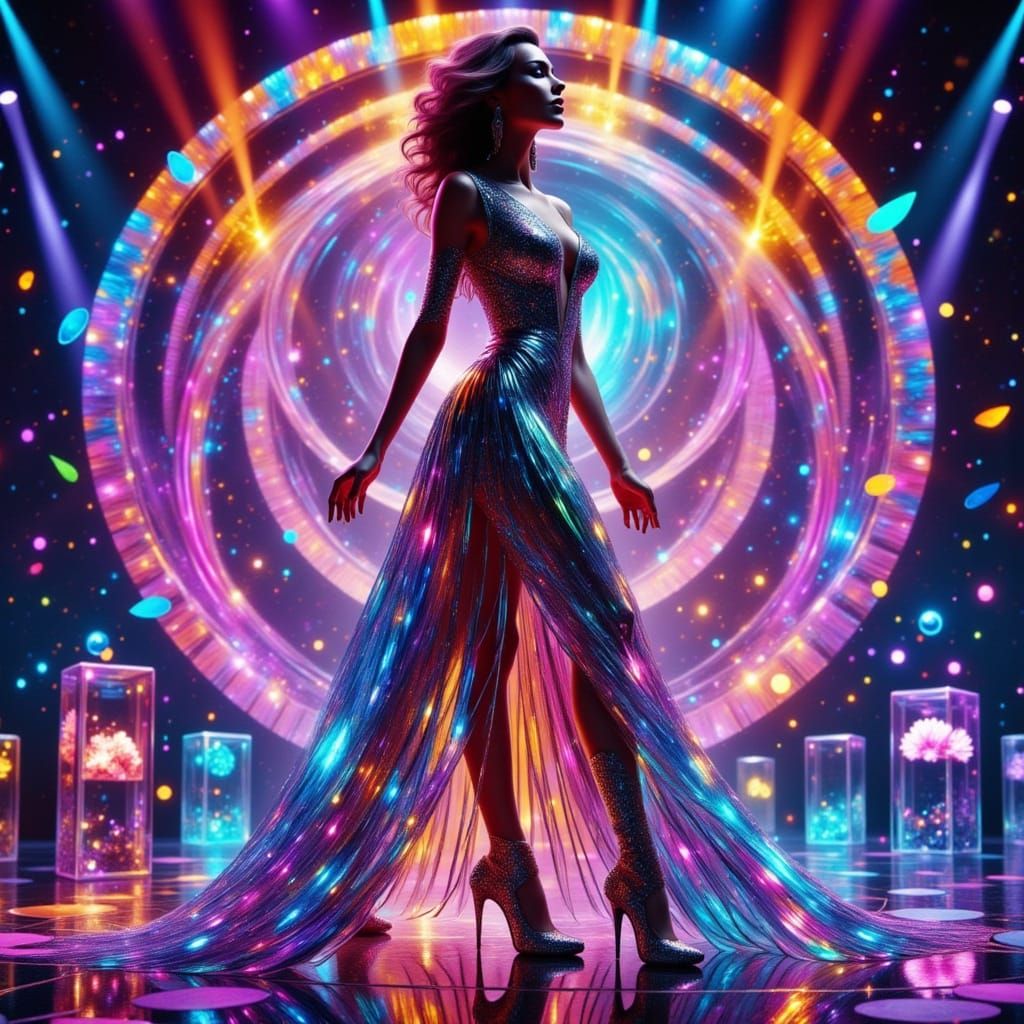 Singer on Futuristic Stage in Abstract Glow