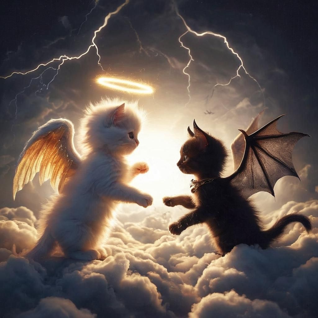 Angelic Kitten Versus Demonic Kitten Aerial Battle