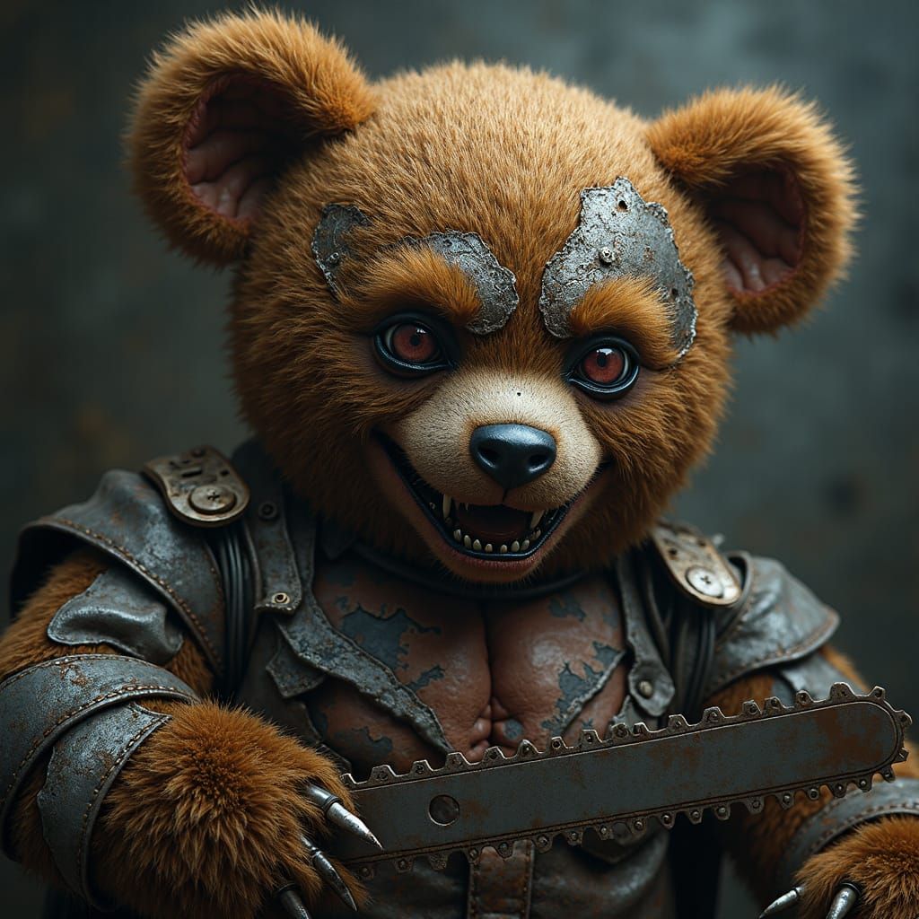 Demonic Teddy Bear Portrait in Biomechanical Style