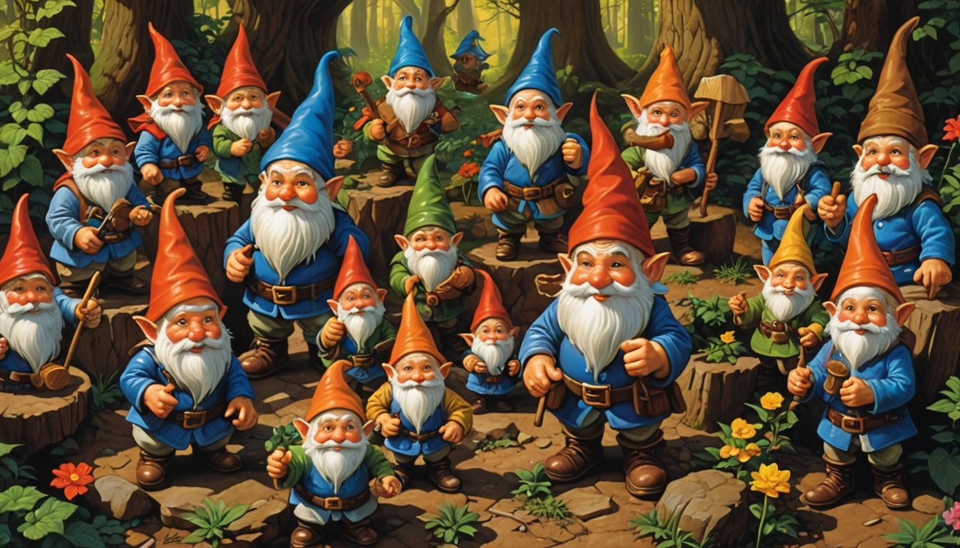 Whimsical Gnomes Gathered in a Cozy Setting