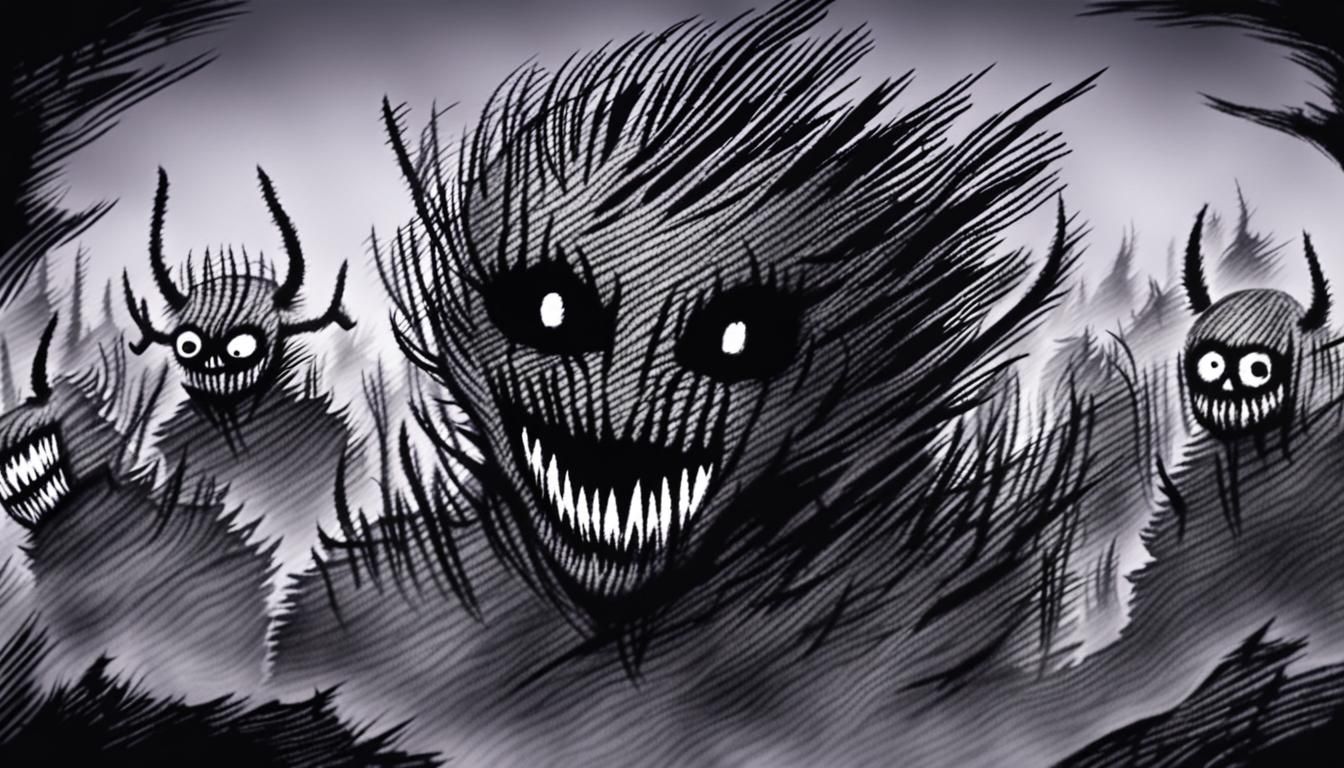Sinister TV Creature Appears in Fog: Junji Ito Style