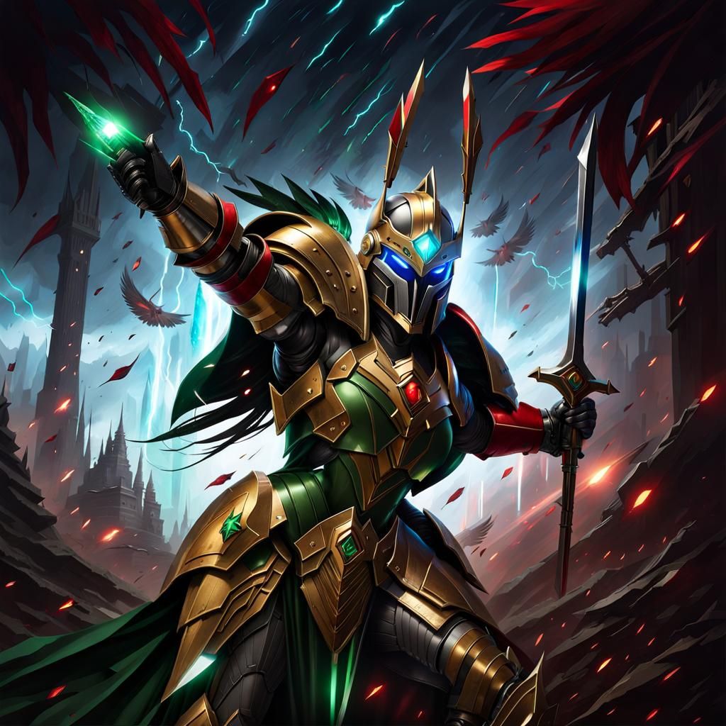 Cyberpunk Knight Woman with Winged Helmet