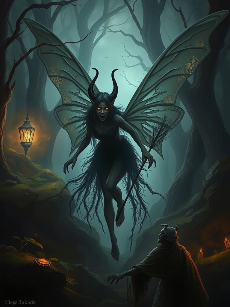 Dark Fairy Witch in Haunted Forest, Ethereal Fantasy