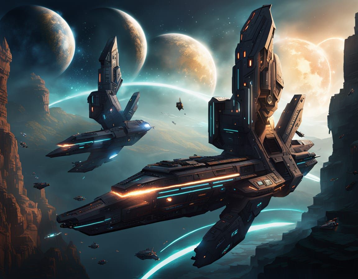 Cyberpunk Capital Ship: A Futuristic Behemoth in Space