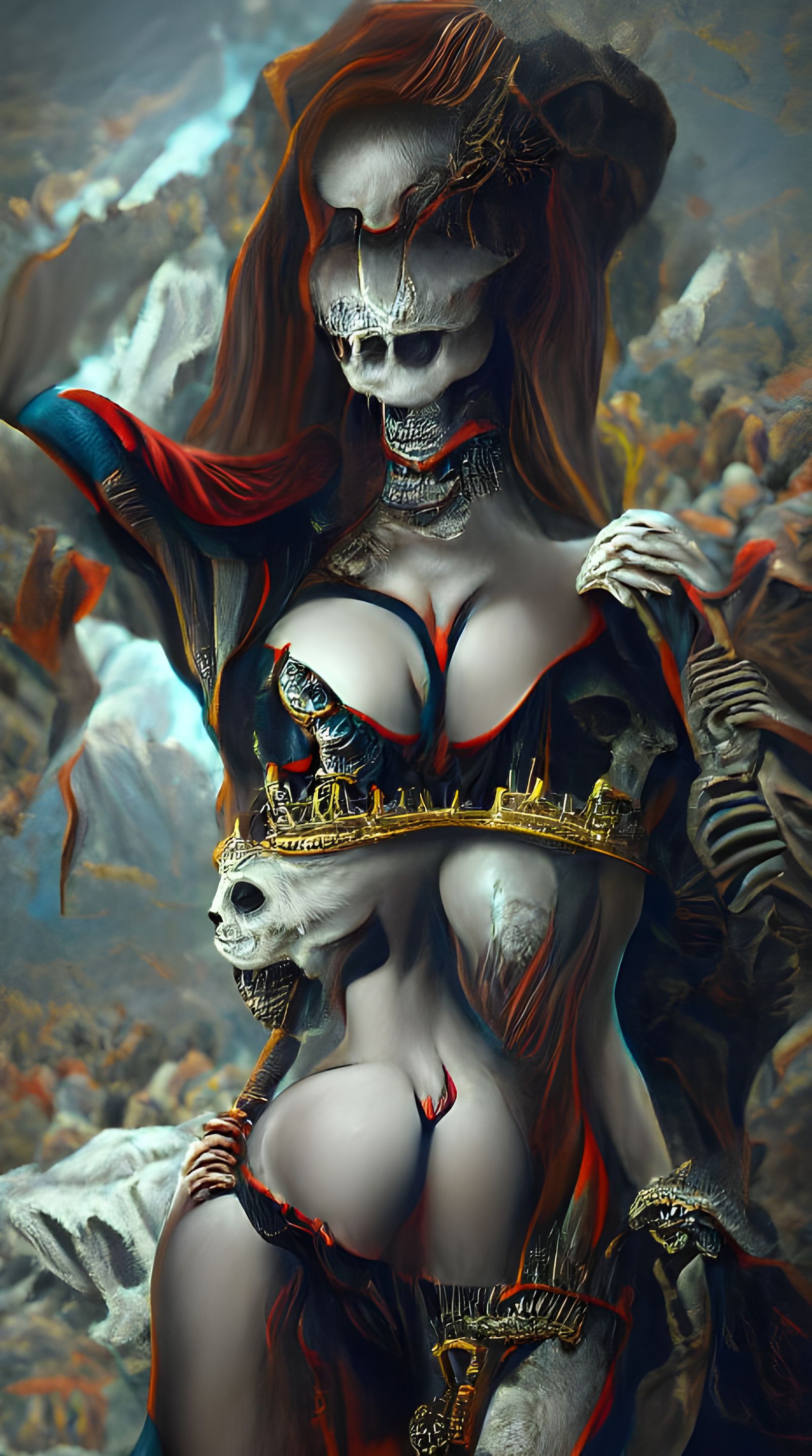 Evil Skeleton Queen in Volcanic Hellscape Painting