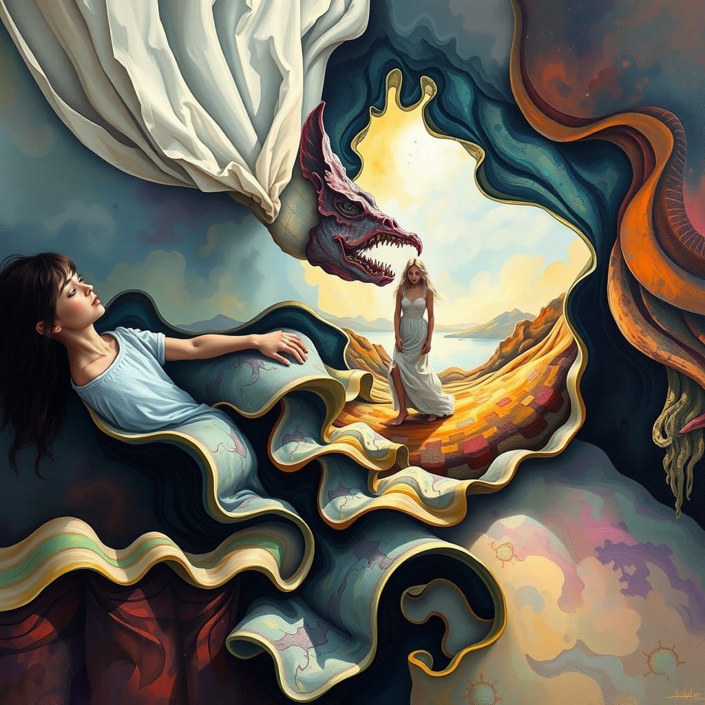 Distorted Dreamscape with Unseen Figure