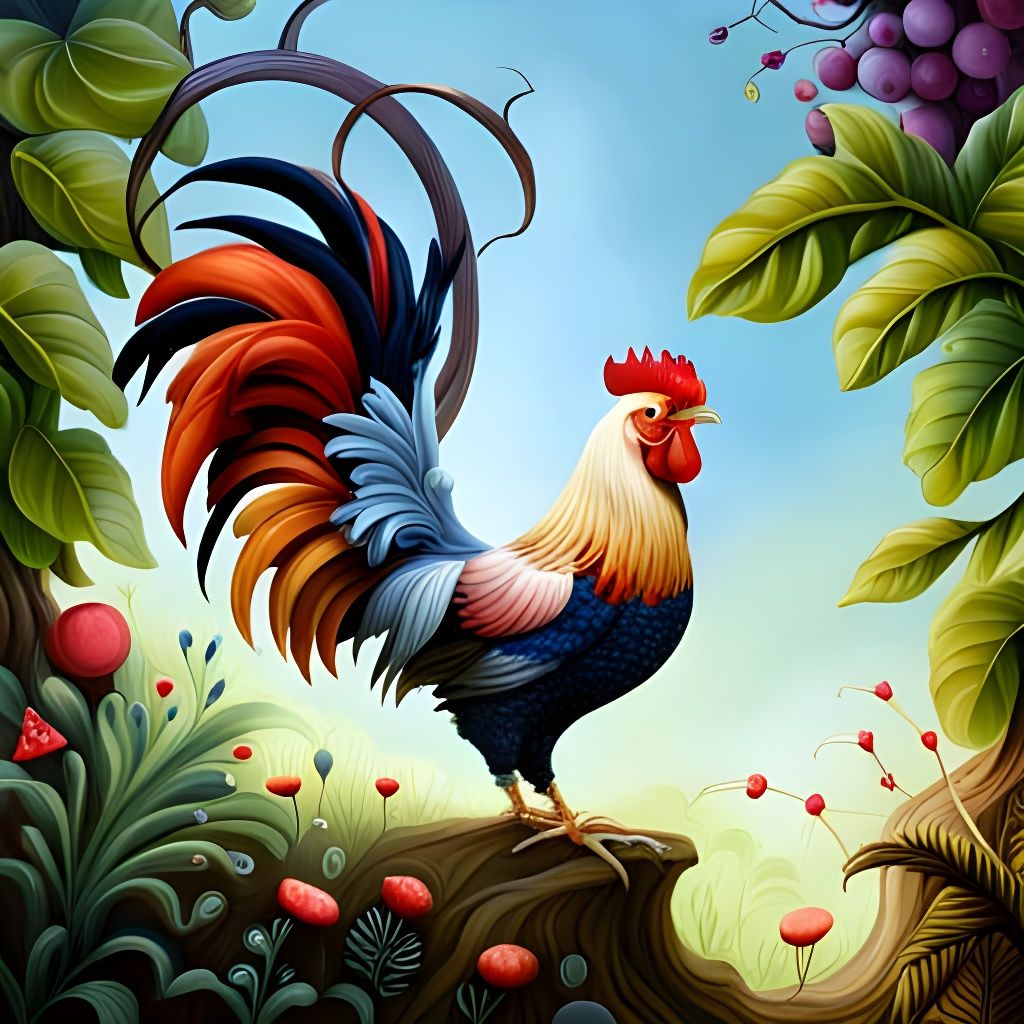 Intricate Rooster in Fairytale Garden Art