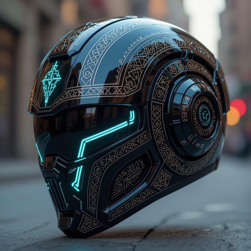 Cyberpunk Helmet with Lord of the Rings Engravings