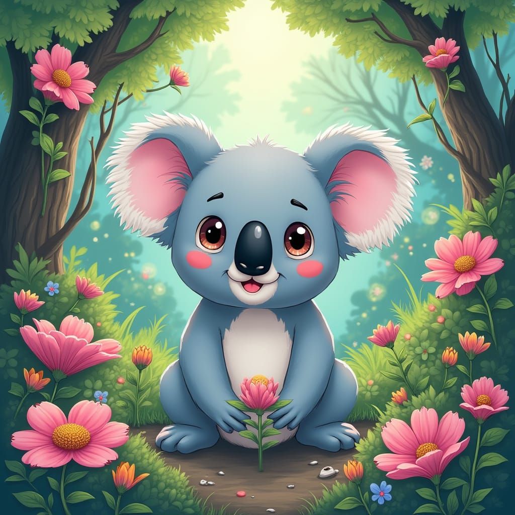 Koala in Dreamlike Forest, Whimsical Art Style