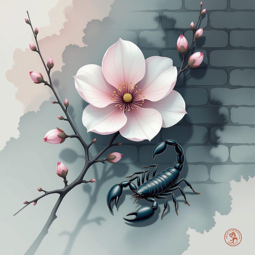 Dreamy Flower with Scorpion in Organic Textures