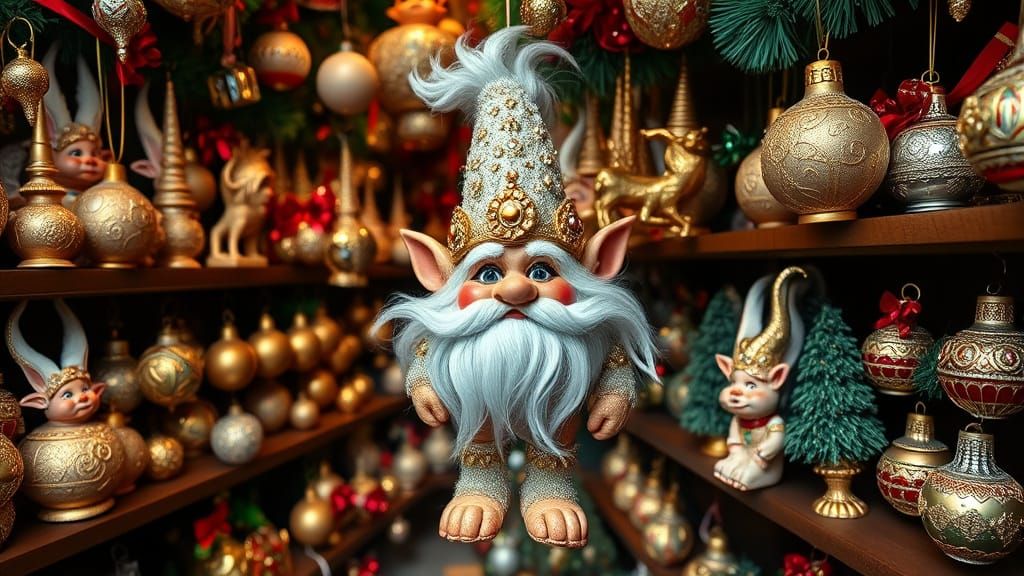 Gaudy Christmas Ornaments in Scandinavian Troll Emporium