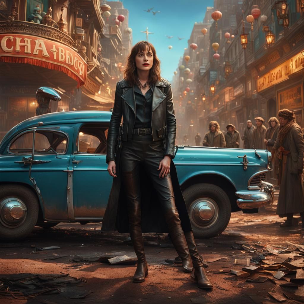 Dakota Johnson in Leather: Digital Matte Painting