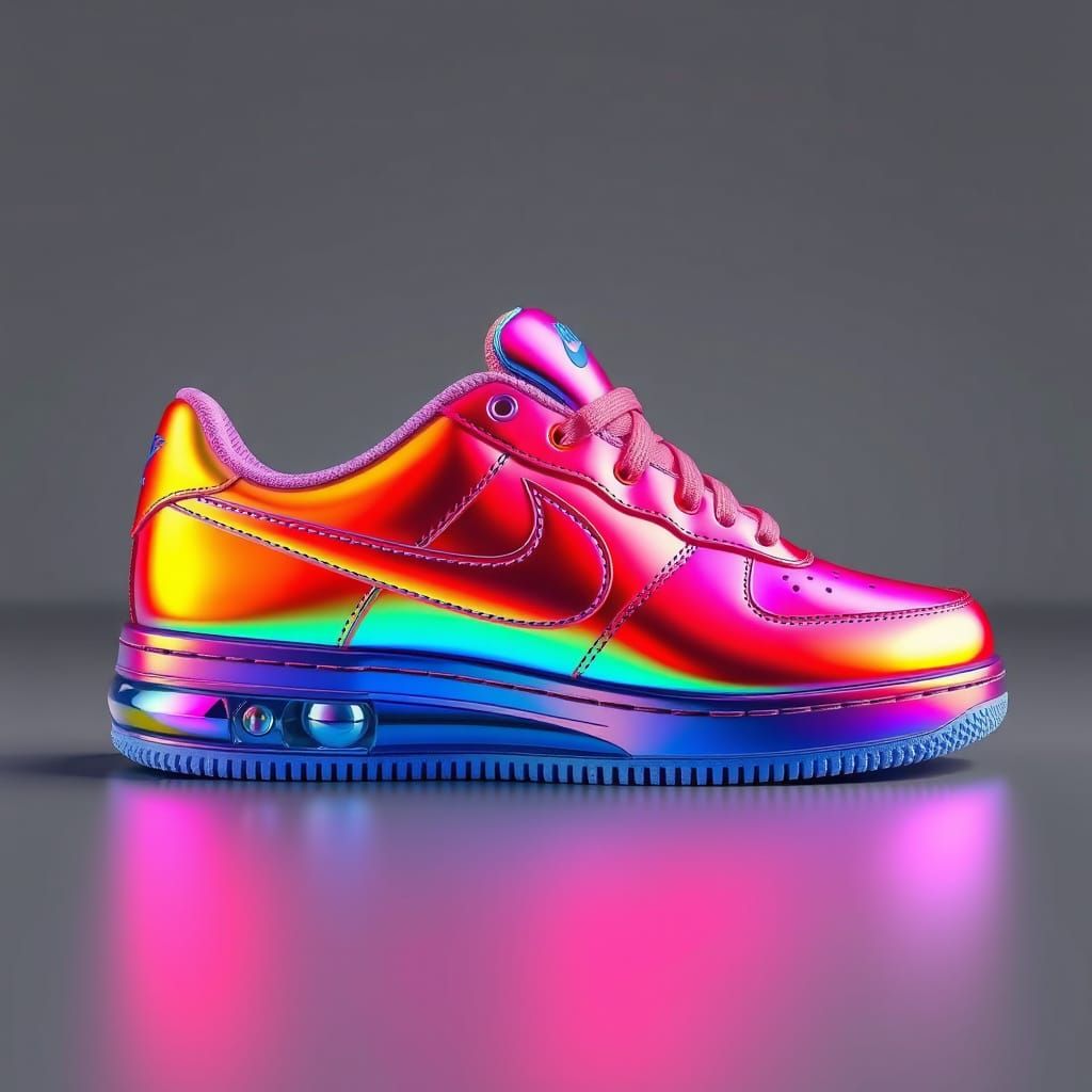 Hyper-Realistic Rainbow-Colored Nike Sneakers with Mirror-Li...