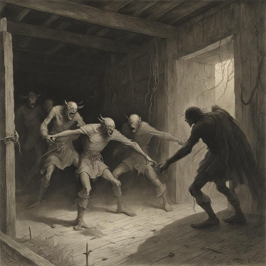 Demons Fighting in the Barn