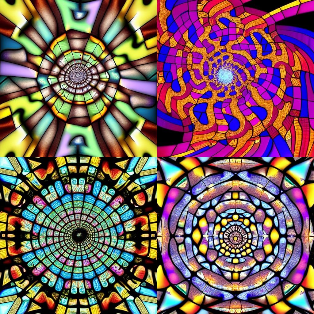 Stained Glass Recursive Spiral Fractal in Op Art Style