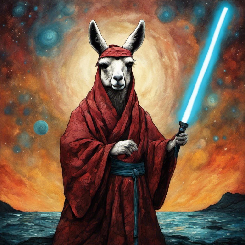 Cyber Jedi Llama Contemplates the Force as Digital Art