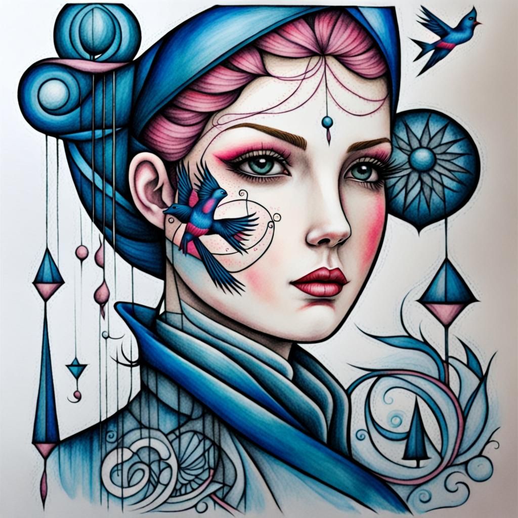 New School Swallow Tattoo in Art Brut Style