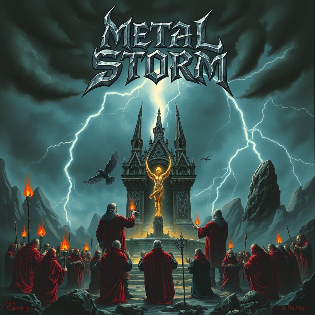 Metal Altar Ritual in Dark Surrealist Style