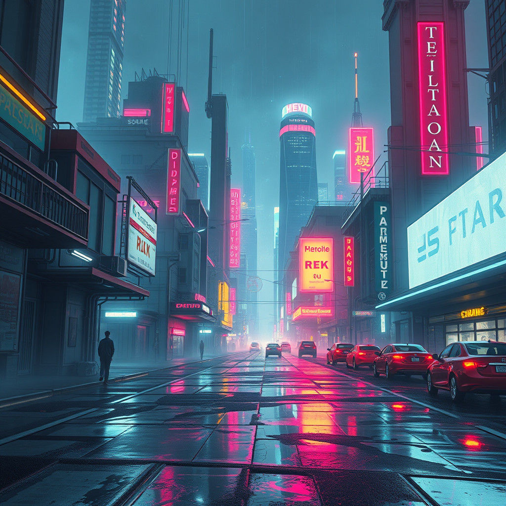 Cyberpunk Cityscape with Neon Lights