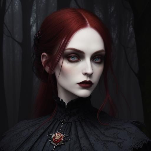 Gothic Vampire in Misty Forest Oil Painting