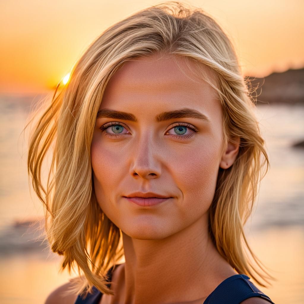 Golden Hour Portrait of a Blond Woman on the Beach