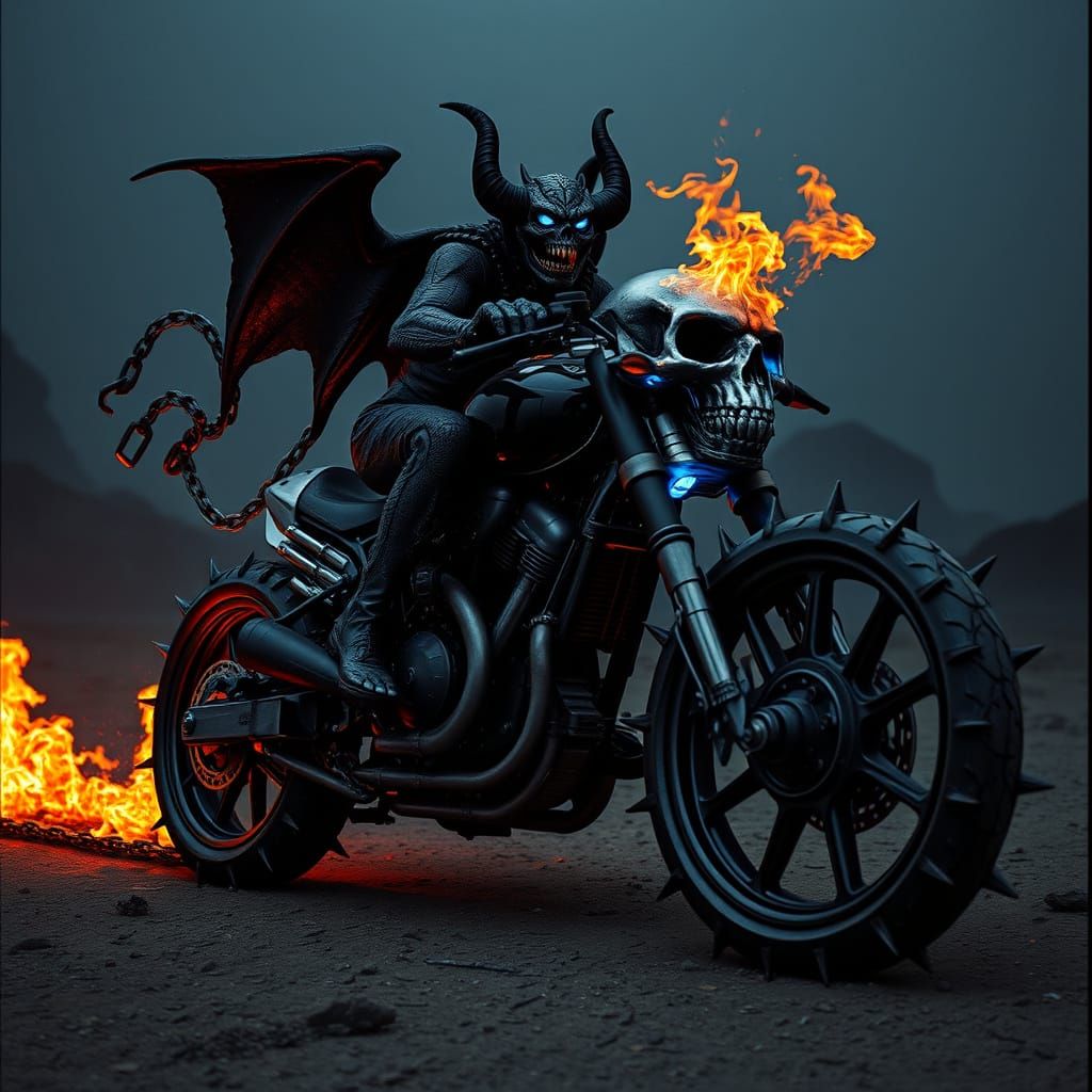 Cyberpunk Motorcycle of the Damned in a Hellish Wasteland