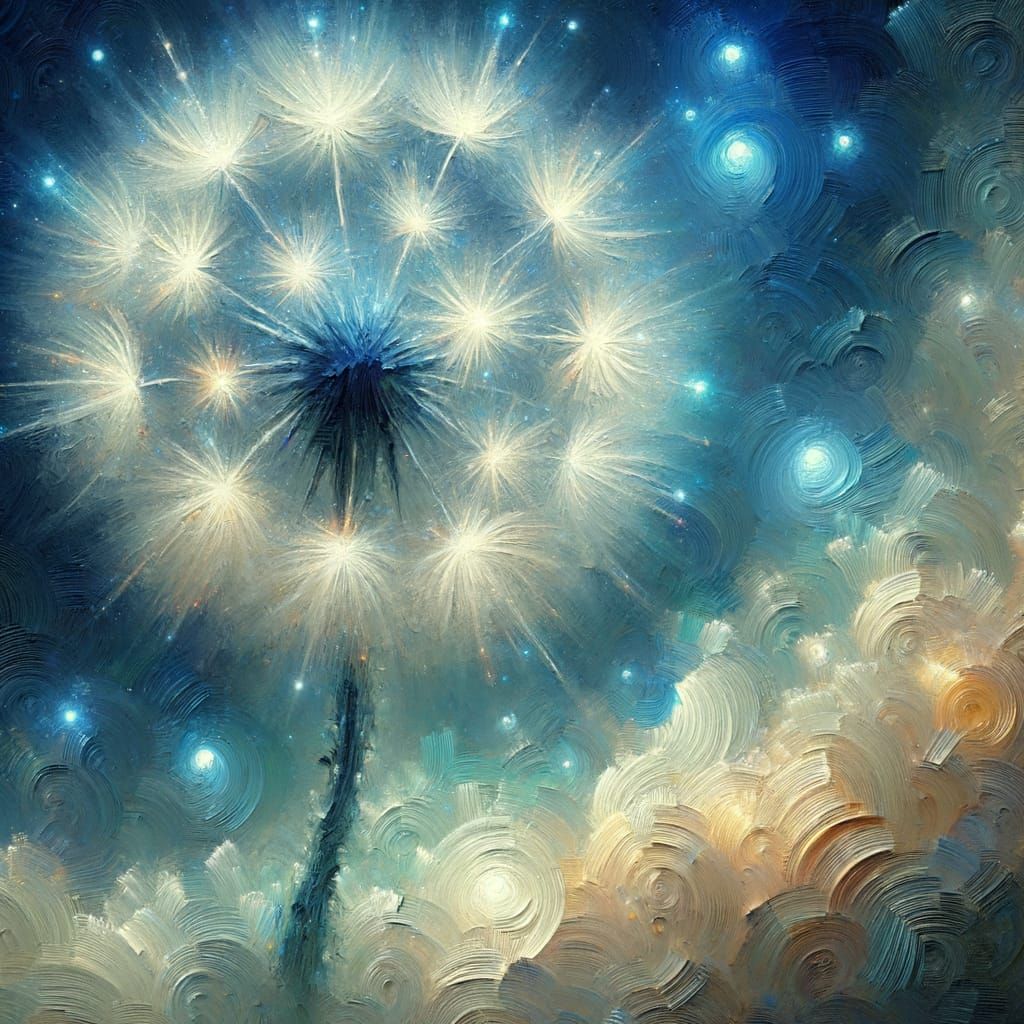 Bioluminescent Dandelion in Ethereal Impressionist Style