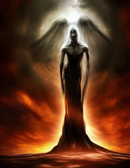 Dark Lord Ascends as Angel Kneels in Sorrow