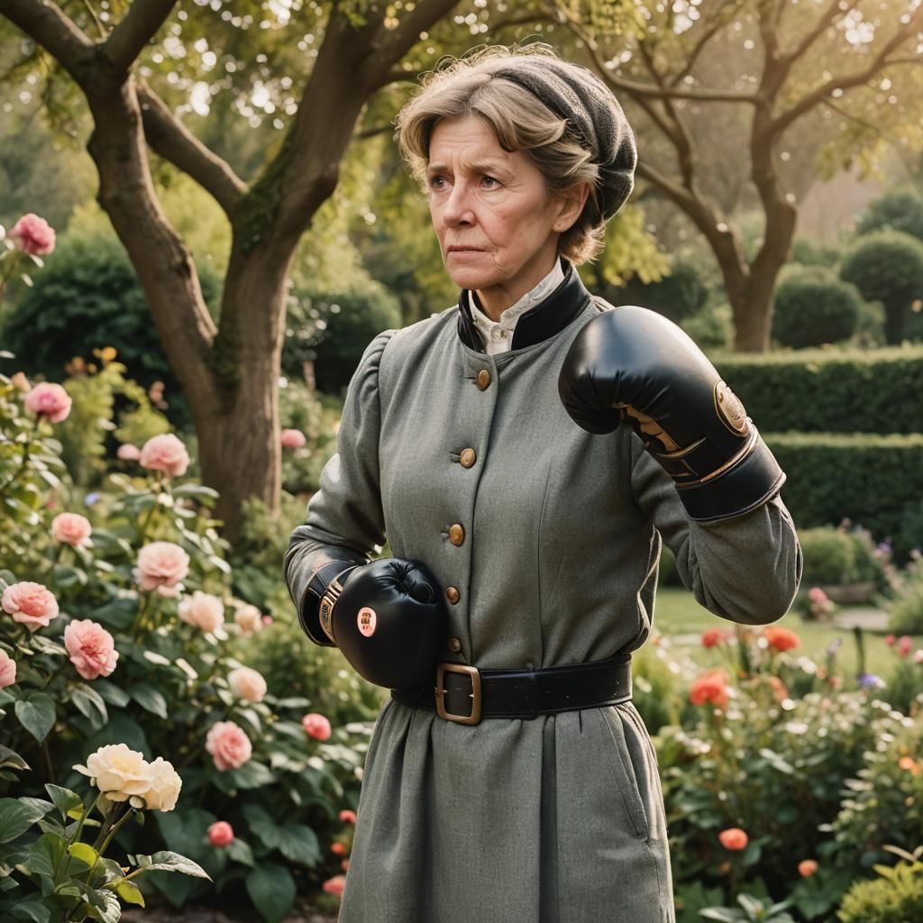 Nanny McPhee Dons Boxing Gloves in Garden