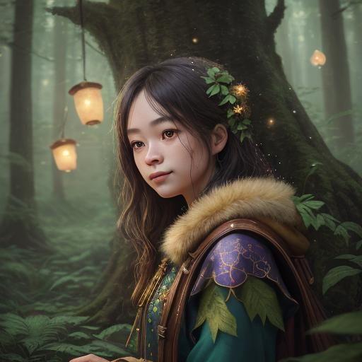 Girl and Dog in Whimsical Oil Painting