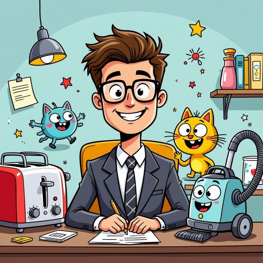 Office Worker Battles Humorous Household Enemies in Cartoon ...