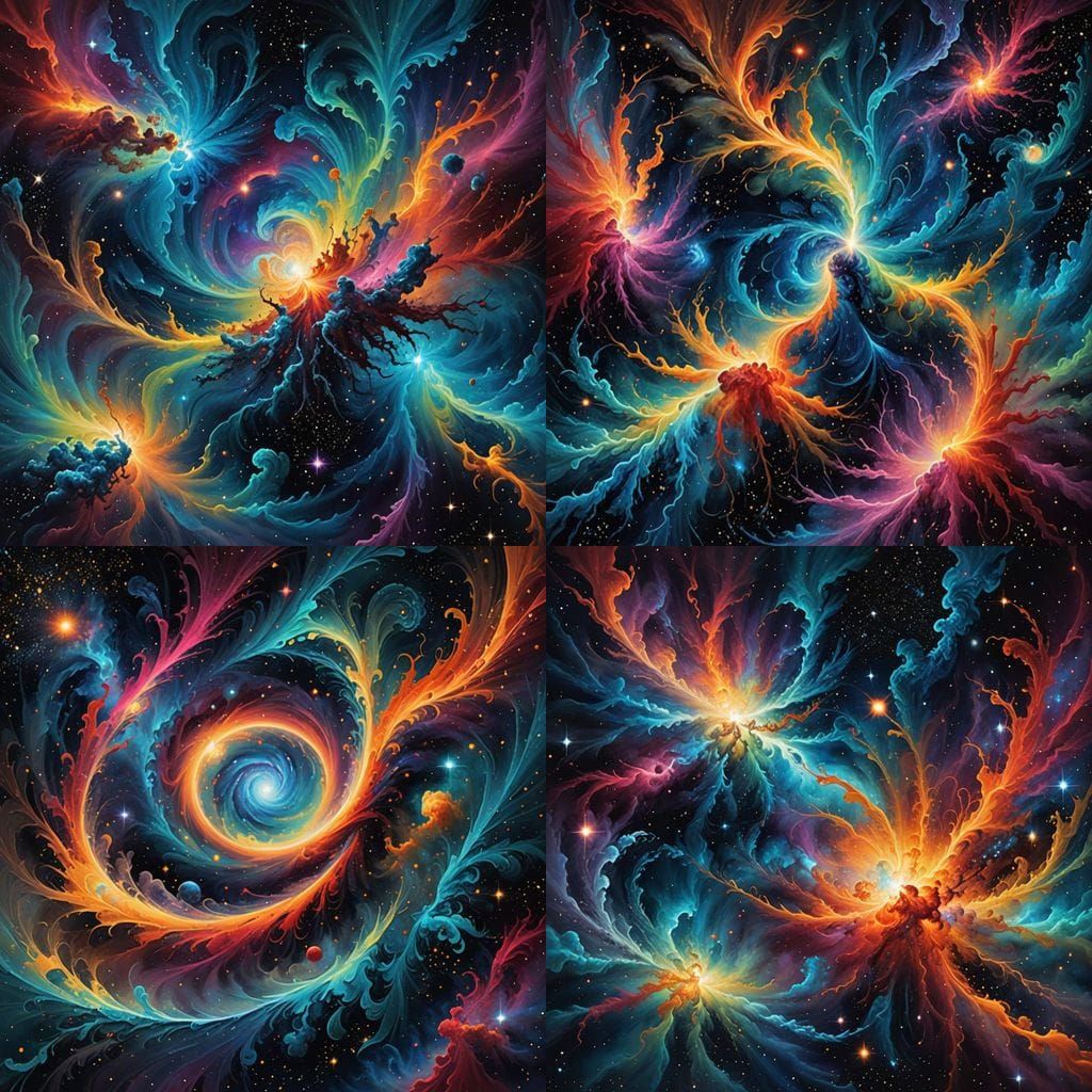 Vibrant Cosmic Artwork with Swirling Nebulae