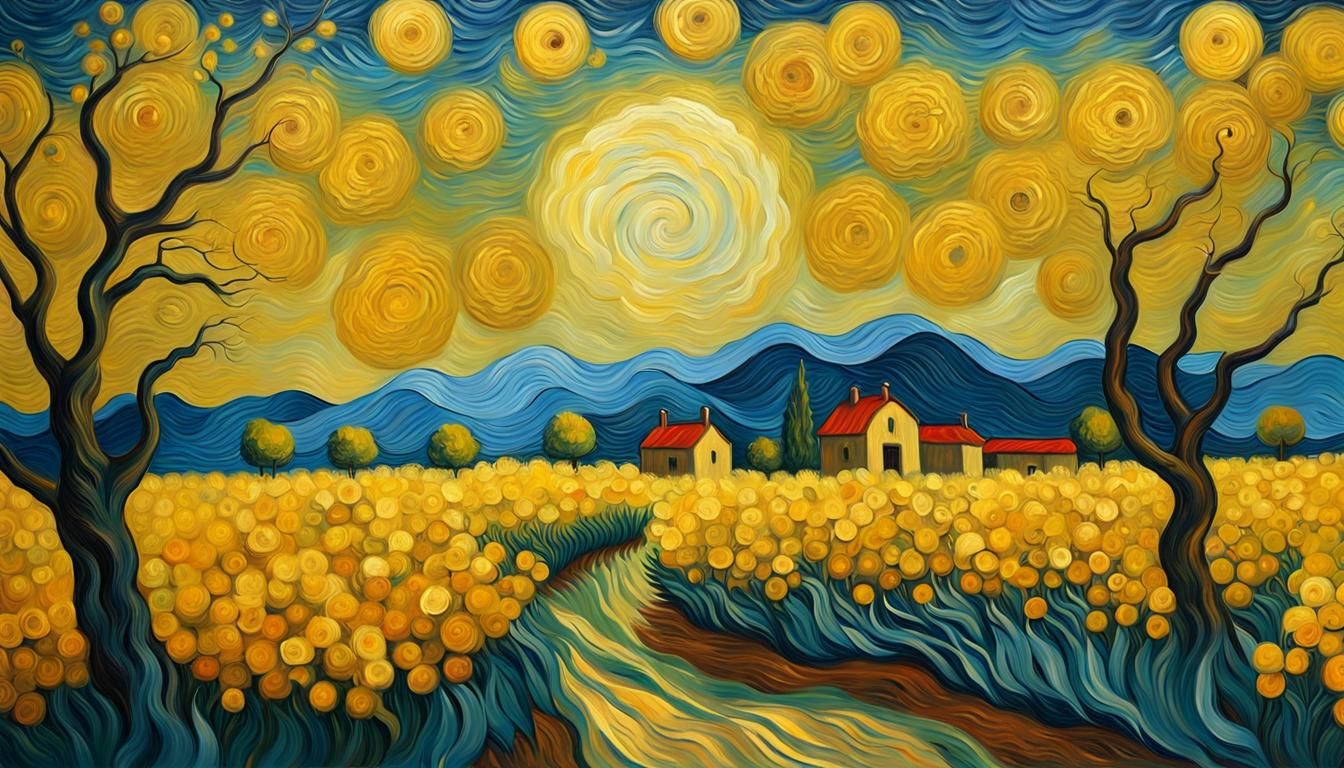 Angelic Landscape in Van Gogh Oil Painting Style