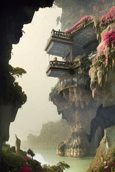 Baroque Cave Mansion on Floating Rocks