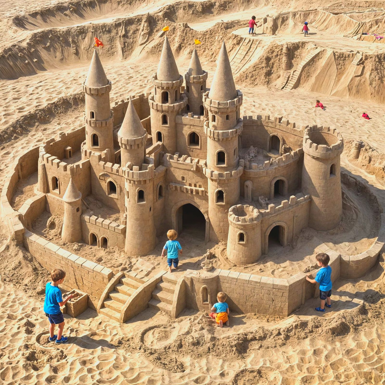 Children build a sand castle