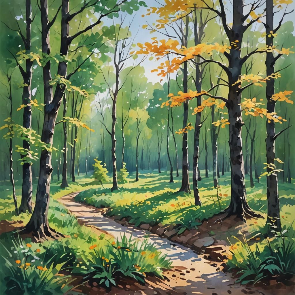 Ocean Palms at Dawn in Gouache Impressionism