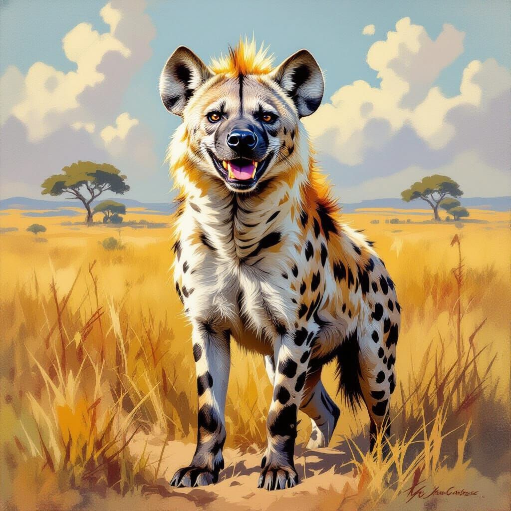 Majestic Joyful Hyena in Savannah Wildlife Art