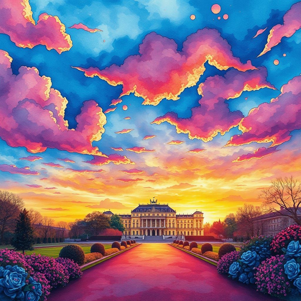 Schönbrunn Palace: Ethereal Alcohol Ink and Watercolor