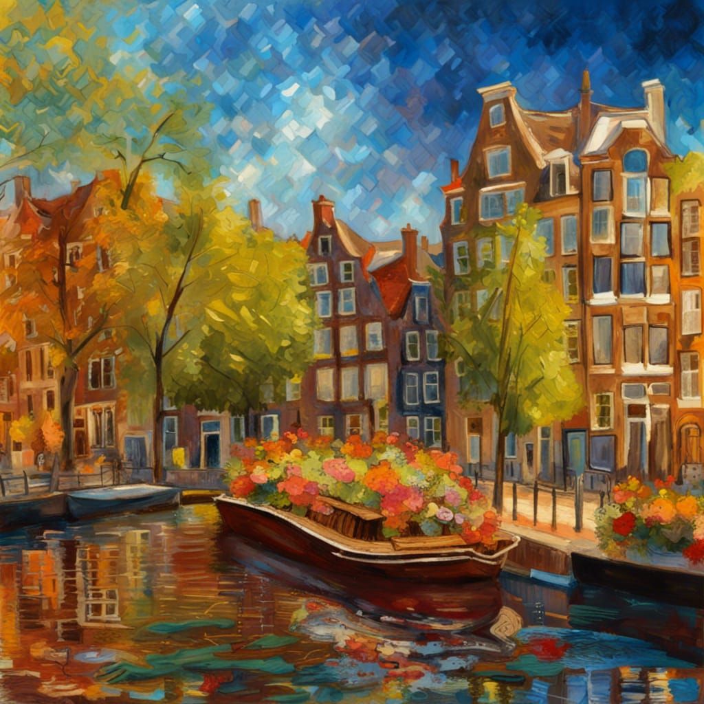Amsterdam Canal Scene in Impressionist Style