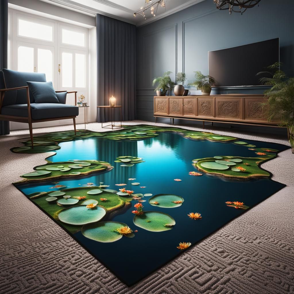 3D Pond Carpet Creates Hyperrealistic Living Room Interior