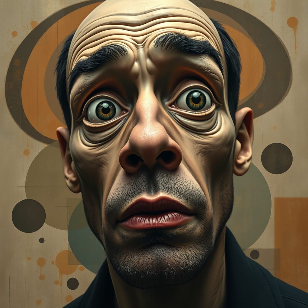 Surrealist Portrait of a Contemplative Man in Abstract Geome...