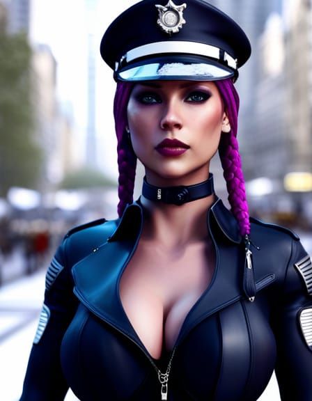 Cyberpunk Female Police Officer in Snowy City