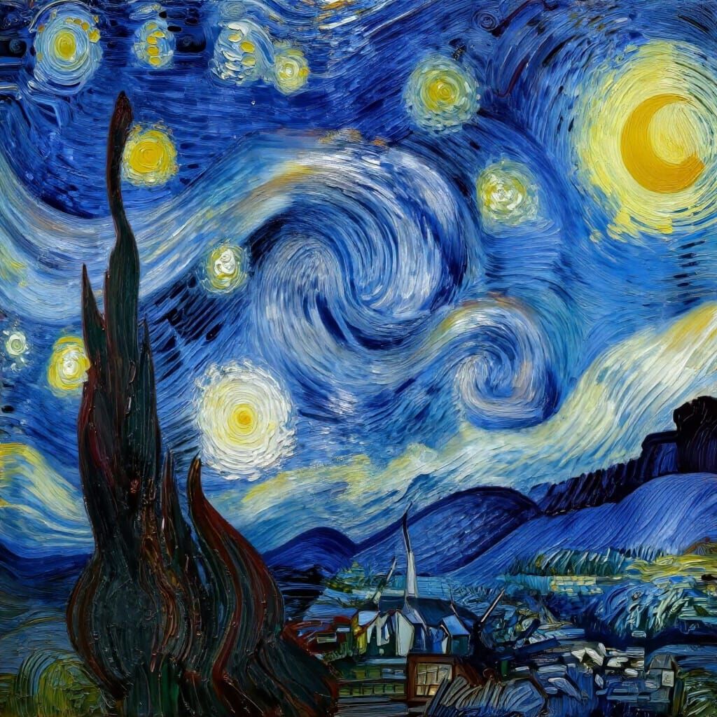 Starry Night Sky in Van Gogh Impasto Style