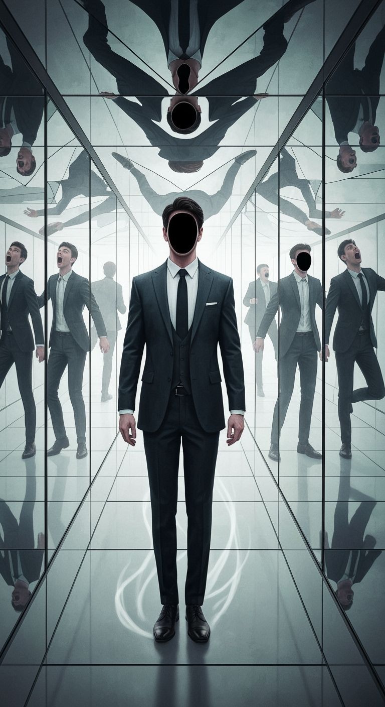 Shattered Mirror Hallway Portrait in Hyperrealistic Style