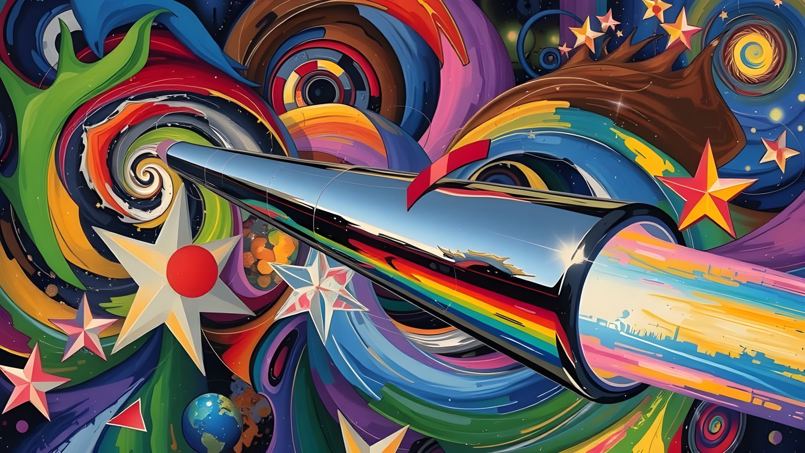 Sleek Rainbow Cylinder with Cosmic Vortex